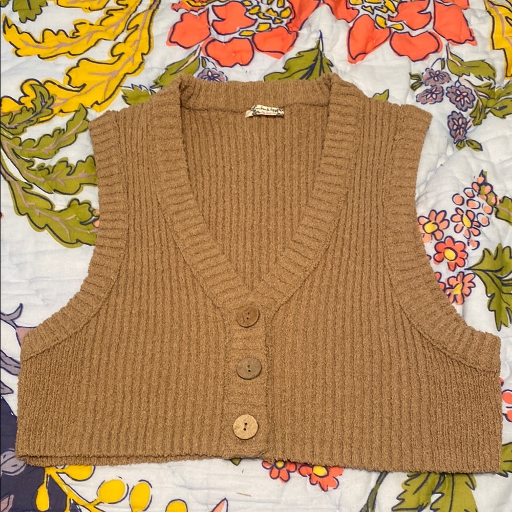 Free People Ribbed Knit Button-Up Vest